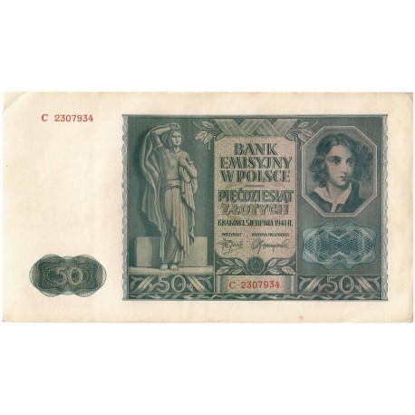 Banknot 50 złotych 1941 stan 3, seria C