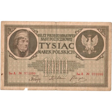 1000 marek 1919, Kościuszko, seria A, stan 4+