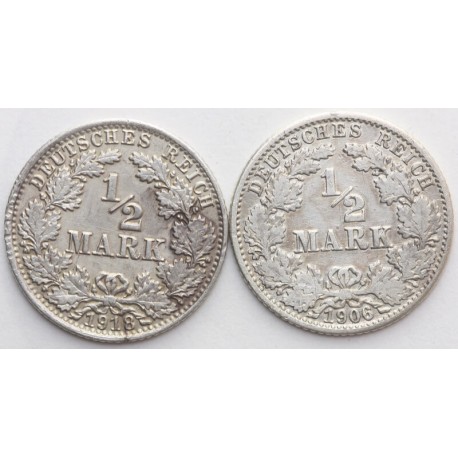 Niemcy, 2 x 1/2 marki, 1906 i 1918