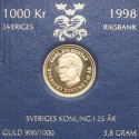 Szwecja 1000 koron, 1998, złoto Au900, 5.8g, Karol XVI Gustaw