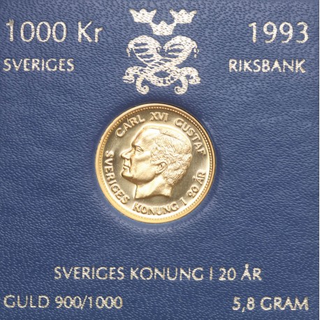 Szwecja 1000 koron, 1993, złoto Au900, 5.8g, Karol XVI Gustaw