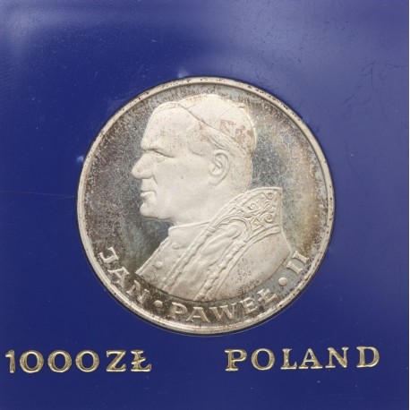 1.000 zł Jan Paweł 2, 1982, wersja kolekcjonerska w niebieskim kapslu