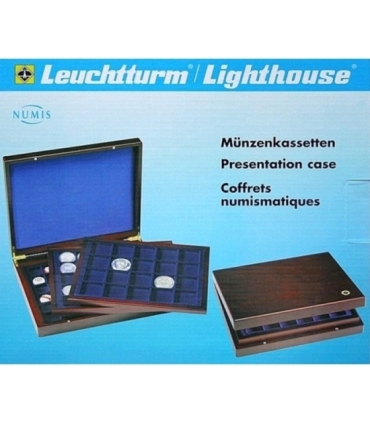 Mahoniowa kaseta do 60 monet w holderach lub kapslach quadrum