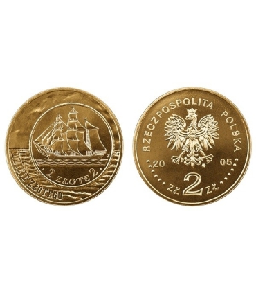 2 zł GN, Dzieje złotego - Żaglowiec, 2005 2 zł GN, Cieszyn, 2005 - monety okolic