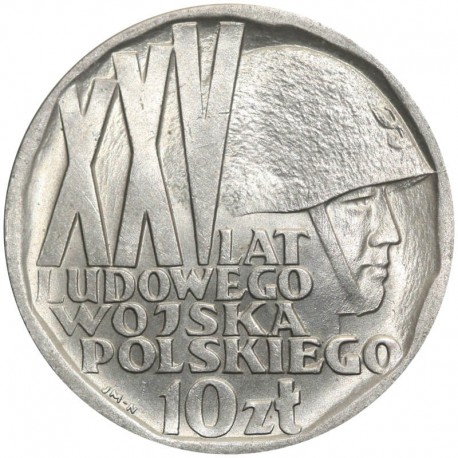 10 zł XXV lat Ludowego Wojska Polskiego, 1968, piękna, wyselekcjonowana