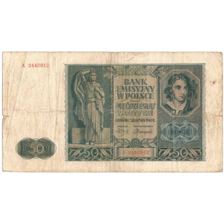 Banknot 50 złotych 1941 stan 3-, seria A
