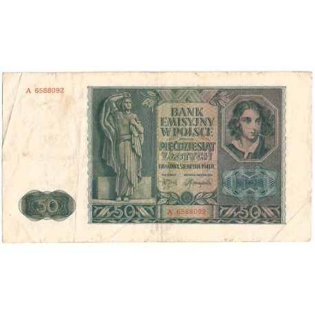 Banknot 50 złotych 1941 stan 3-, seria A