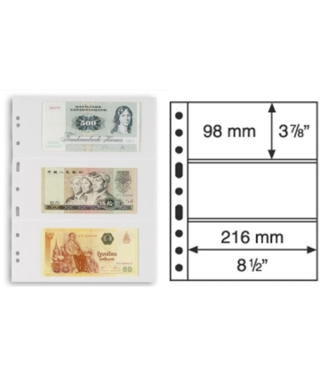 Koszulka Karta do banknotów Leuchtturm GRANDE, 3 okna na 3 duże banknoty, przezroczysta