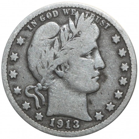 USA ¼ dolara, 1913 Ćwierćdolarówka Barbera, D, 3-