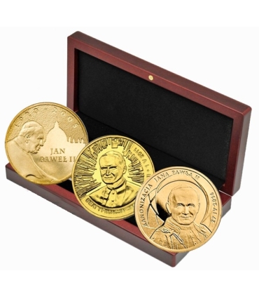 3 x 2 zł w etui z grawerem Pontyfikat, Beatyfikacja, Kanonizacja