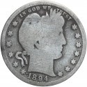 USA ¼ dolara, 1894 Ćwierćdolarówka Barbera, S, 3-