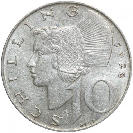 Austria, 10 szylingów 1972, srebro