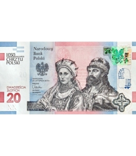 20 zł, banknot kolekcjonerski 1050. rocznica Chrztu Polski, 2016