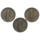 3 x one dime (10 centów), srebro Ag900, różne roczniki