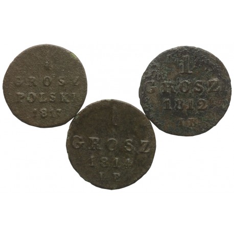 Lot: 3 x 1 grosz, 1812, 1814, 1817