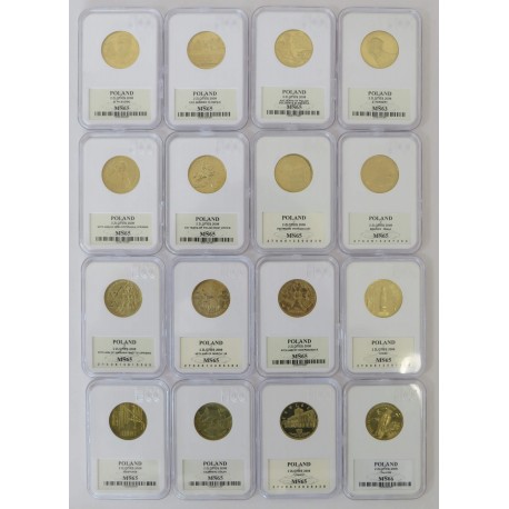 Pełny komplet 16 monet 2 zł GN rocznik 2008, grading GCN MS63-MS66, mennicze