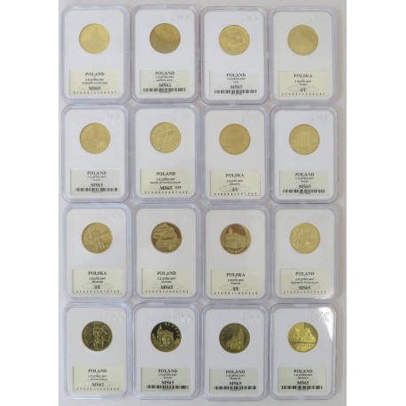 Zestaw 16 monet 2 zł GN rocznik 2007, grading GCN MS63-MS65/MSI/I, mennicze