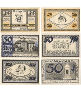 2 x 50 Pf + 1 x 25 Pf banknoty zastępcze miasta Stolzenau 1921