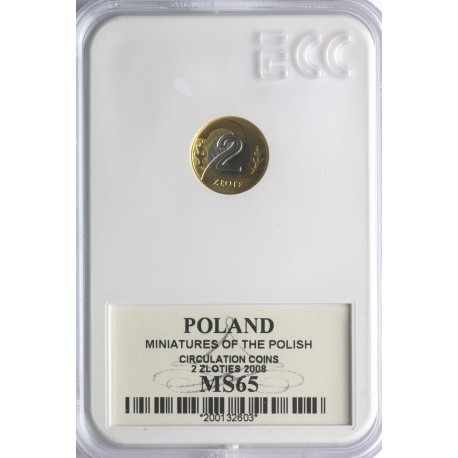 Miniatury Polskich Monet Powszechnego Obiegu 2 zł GCN MS65