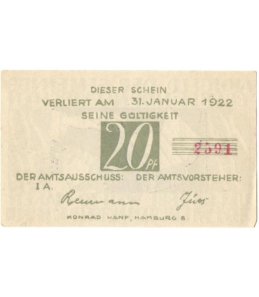 20 Pf banknot zastępczy Brande-Hörnerkirchen 1922