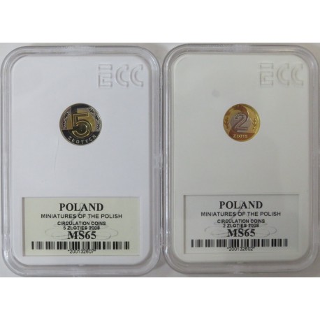 Miniatury Polskich Monet Powszechnego Obiegu 2 zł + 5 zł, GCN MS65