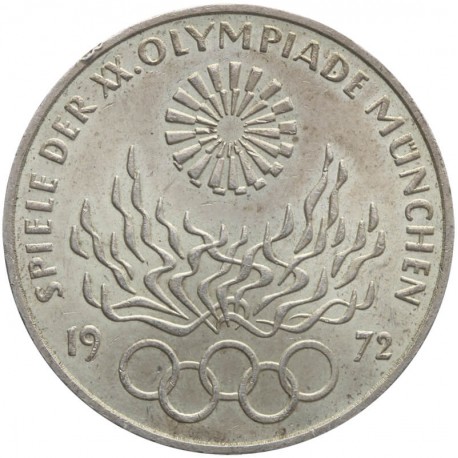10 marek, 1972 J , Igrzyska Olimpijskie, Monachium - Płomień, srebro