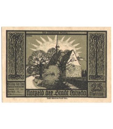 25 Pf banknot zastępczy Miasto Lobeda 1921