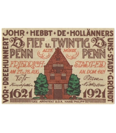 25 Pf banknot zastępczy Friedrichstadt 1921