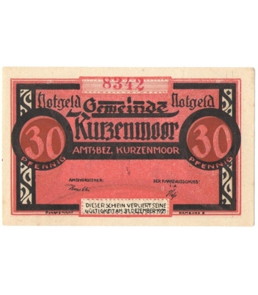 30 Pf banknot zastępczy Kurzenmoor 1921