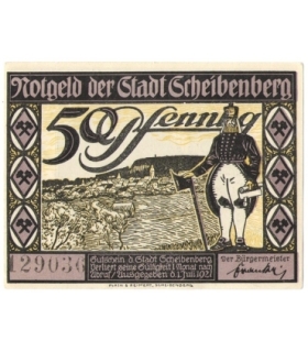 50 Pf banknot zastępczy miasto Scheibenberg 1921