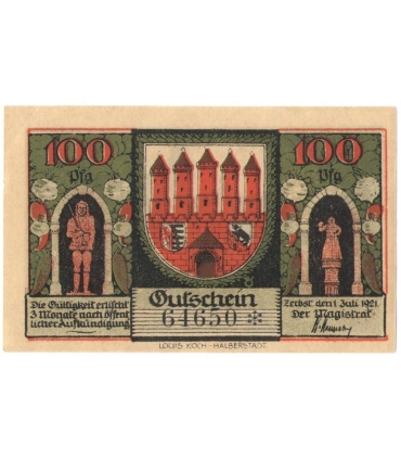 100 Pf banknot zastępczy Zerbst in anhalt 1921