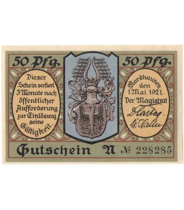 50 Pf banknot zastępczy der Nordhäuser Priem 1921