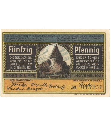 50 Pf banknot zastępczy Horn in Lippe 1921