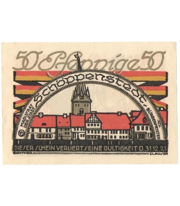 50 Pf banknot zastępczy Notgeldschein von Schöppenstedt 1921