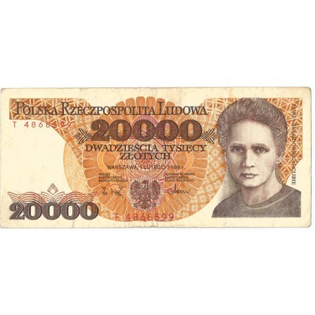 20000 zł, Maria Skłodowska-Curie, 1989, seria T, stan 3