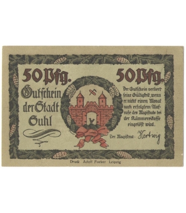 50 Pf banknot zastępczy miasto Suhl 1922