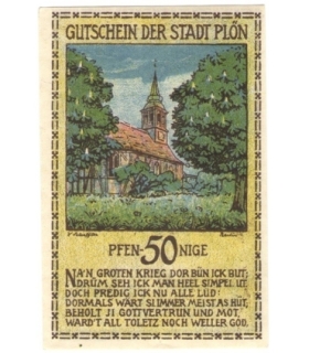 50 Pf banknot zastępczy Gutscheinserie der Stadt Plön 1921