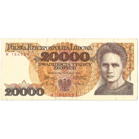 20000 zł, Maria Skłodowska-Curie, 1989, seria W, stan 3-