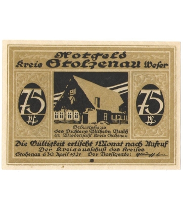 75 Pf banknot zastępczy Kreis Stolzenau Weser 1921