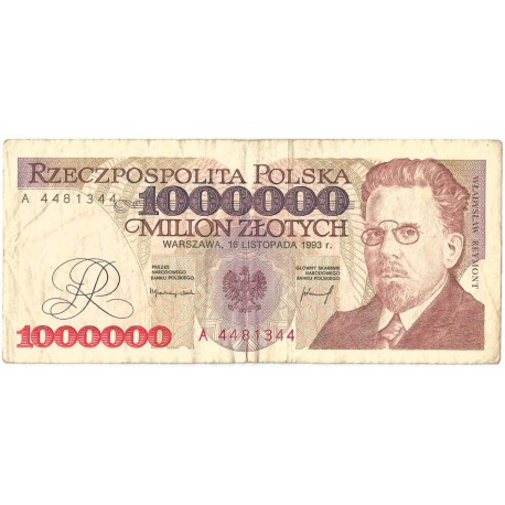 1000000zł Władysław Reymont 1993, seria A 4481344, stan 3-, ciekawa numeracja