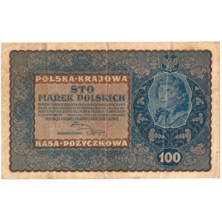 100 marek polskich (PKKP), rok 1919, stan 3-, IH seria B