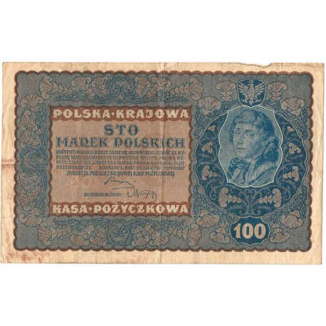 100 marek polskich (PKKP), rok 1919, stan 3-, IH seria X