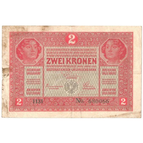 Austro-Węgry, 2 korony, zwei kronen, ket korona, 1917, stan 3-