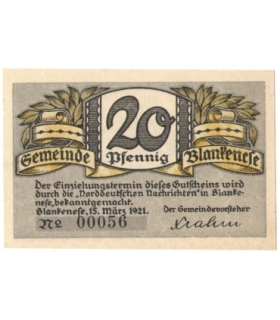 20 Pf banknot zastępczy Blankenese 1921