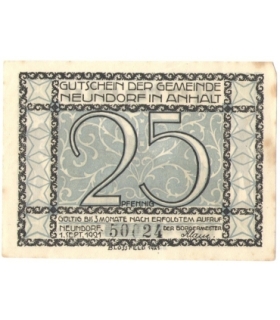 25 Pf banknot zastępczy Neundorf 1921