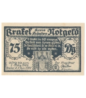 75 Pf banknot zastępczy Brakel 1922