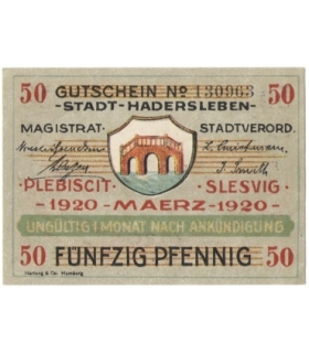 50 Pf banknot zastępczy Hadersleben 1920