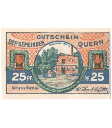 3 szt. x 25 Pf banknot zastępczy Gutschein Der Gemeinden Quern 1921