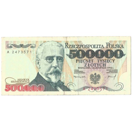 500000 zł Henryk Sienkiewicz 1993, seria A, stan 3