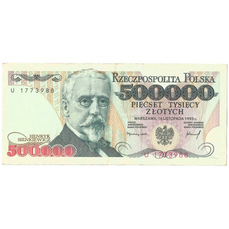 500000 zł Henryk Sienkiewicz 1993, seria U, stan 3